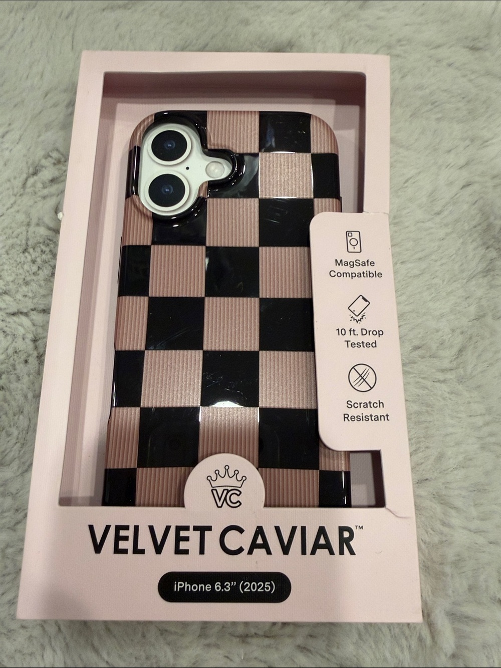 iPhone 17 Velvet Caviar Checkered Pink & Black iPhone Case (MagSafe Compatible)
